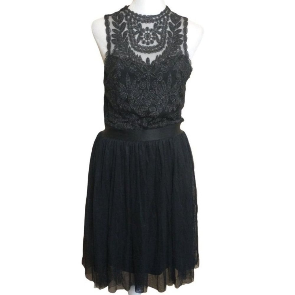 Xhilaration Witchy‎ Romantic Black Metallic Lace Tulle Cocktail Dress Sleeveless